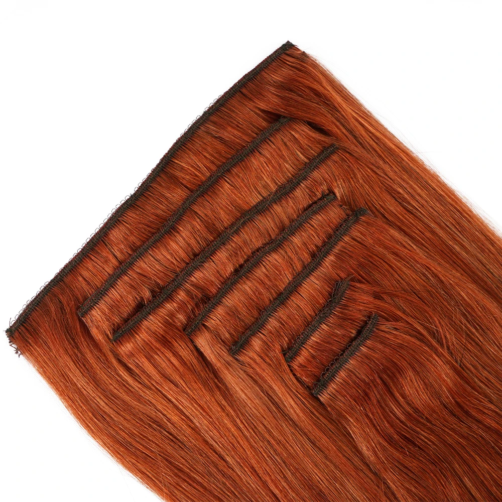 Veravicky #350 Copper Red Double Weft Brazilian 100% Real Human Hair Clips On Hairpieces Full Head Clip Hair for Thin Hair