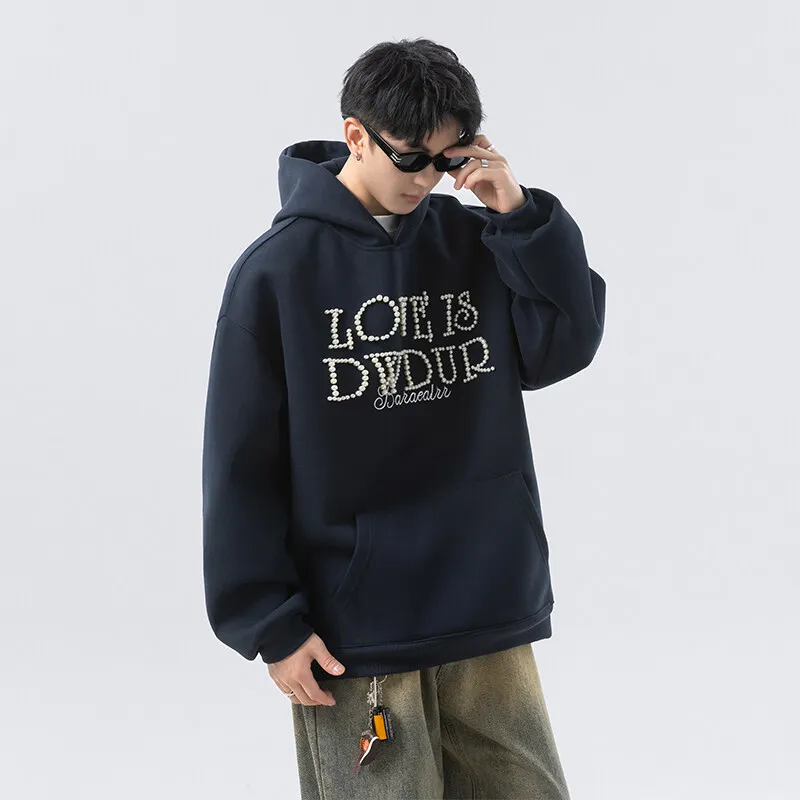 

2025 spring pullover long sleeve three-dimensional pearl hoodie men's fashion brand kangaroo hood personality trend hoodie
