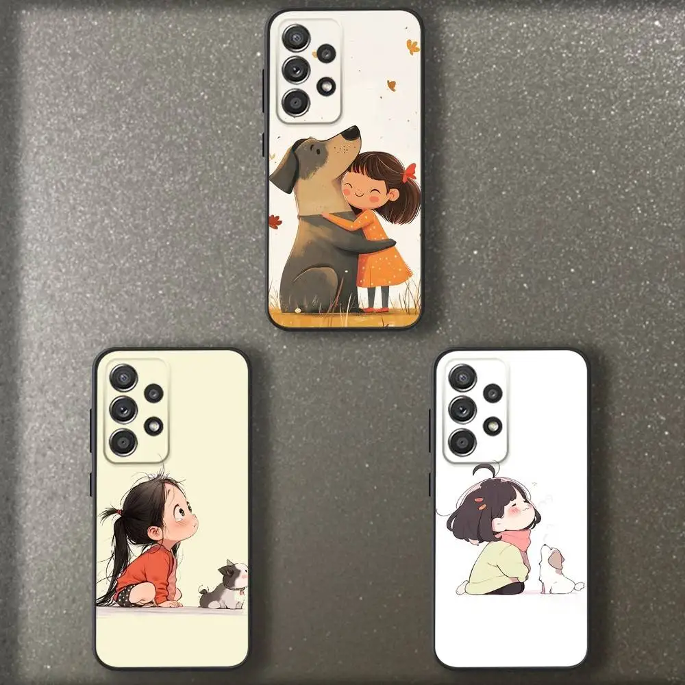 

Cute Child Dog Phone Case For Samsung S 25,24,23,22,30,21,10,9,Ultra,Plus,Lite,FE,4,5 G Soft Black Case