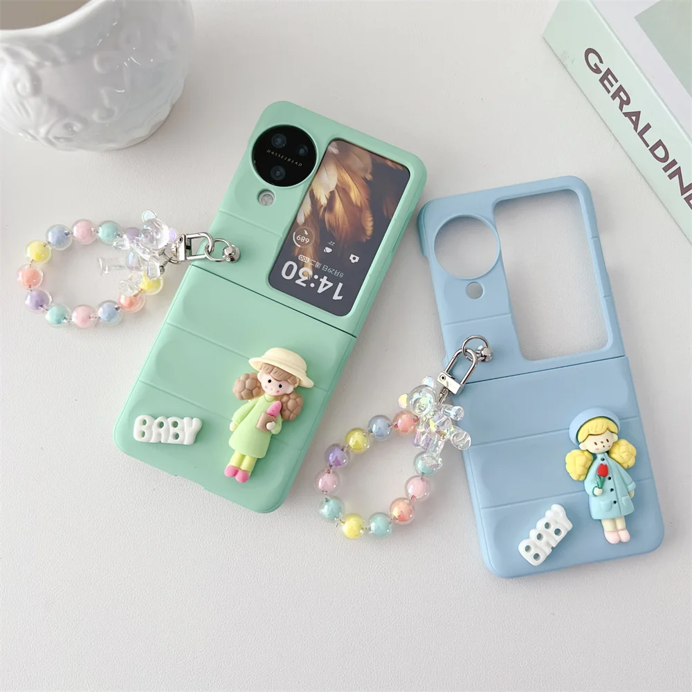 

Cute Girl Phone Case For OPPO Find N2 N3 Flip Bear Bracelet Cover PC Hard shell