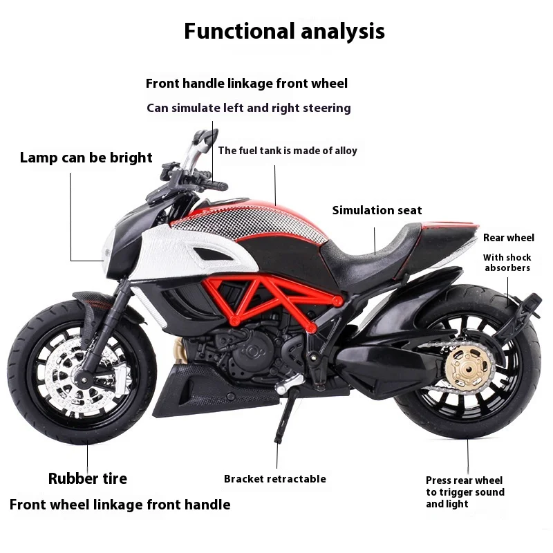 Simulation 1:12 Ducati Diavel Model Alloy Motorcycle Diecast Model Sound Light Toy Decorative Trendy Ornaments For Friend Gift