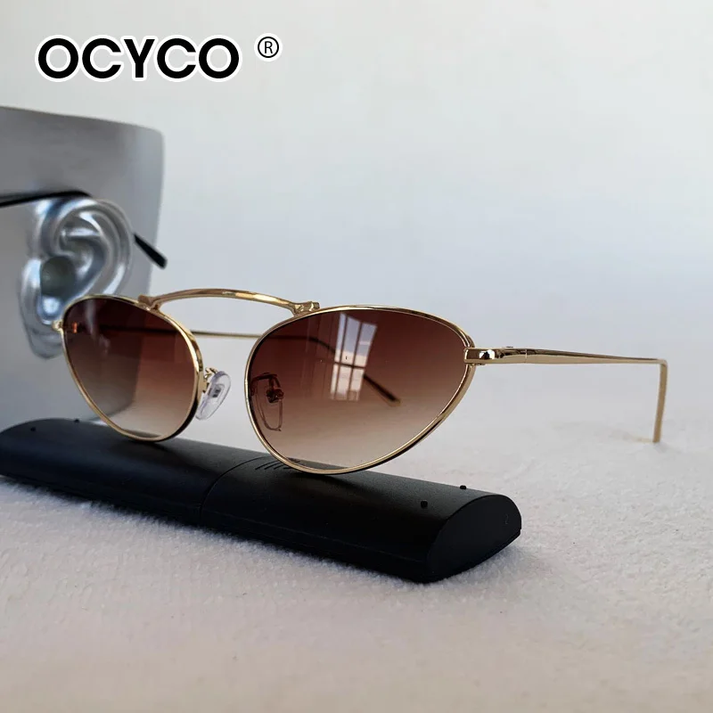 OCYCO 2026 Neue Katzenaugen Retro Metall Ovale Punk Sonnenbrille UV400 Schutz Unisex Shades Modische Sonnenbrillen für Männer und Frauen