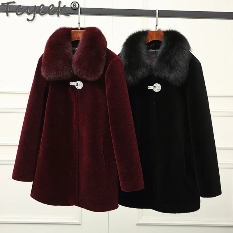 

Tcyeek Women's Winter Coats Wool Fur Coat Women Clothing Fox Fur Collar Coat Elegent Warm Female Fur Jacket Casaco Feminino Lq