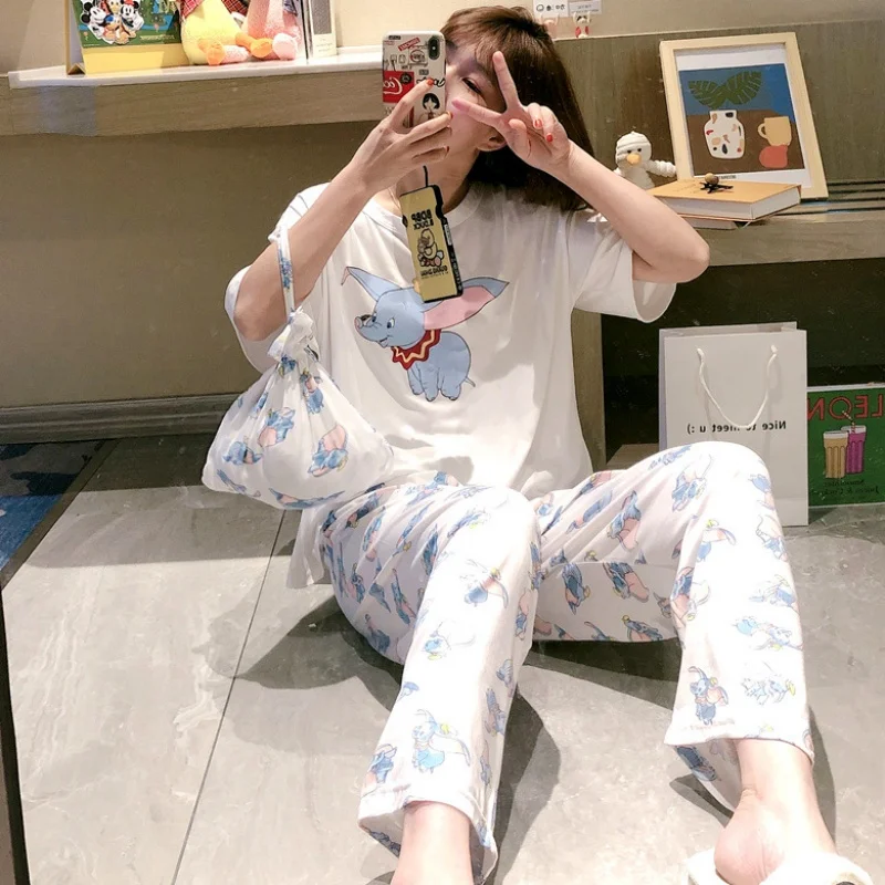 Summer Ladies Two-Piece Pajamas Women Trousers Short-Sleeved Girls New Large Size Pajamas Cute Thin Loose Suit