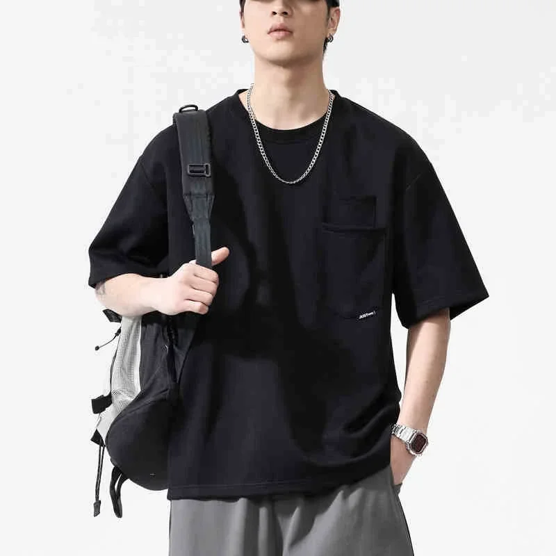 الصيف عادية القطن قصير الأكمام تي شيرت للرجال الهيب هوب موضة جيب س الرقبة تي شيرت Hombre Y2K خمر الشارع الشهير القمم