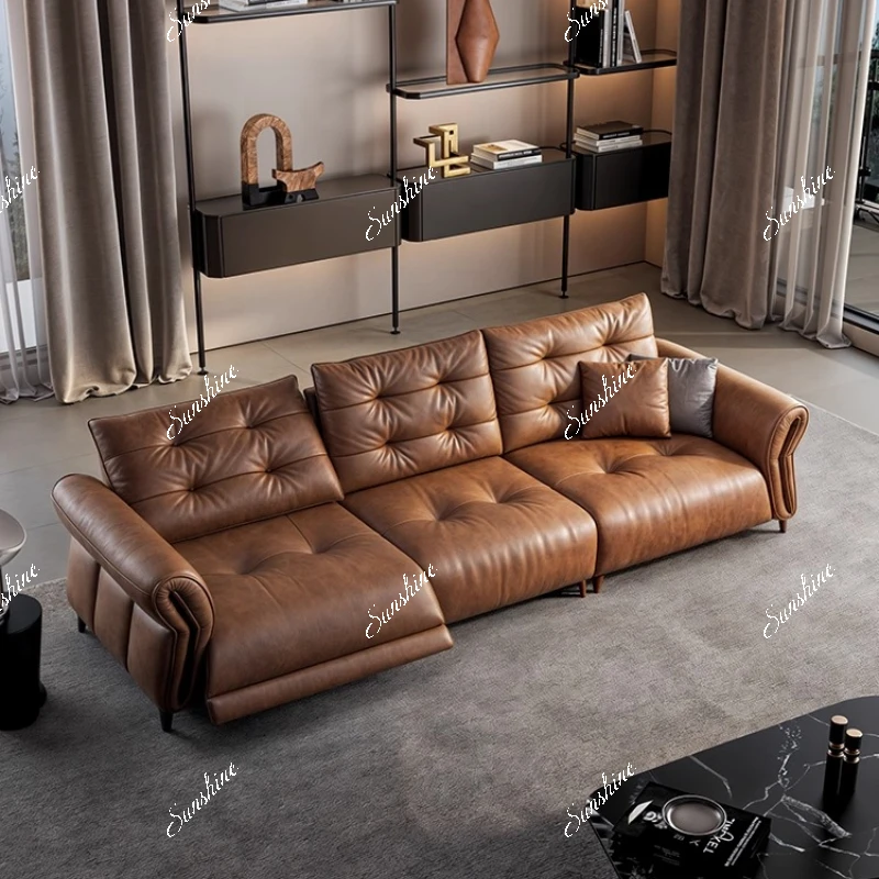 Electric functional sofa zero against the wall living room French first layer antique furniture