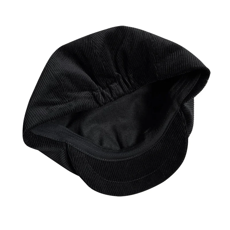 Corduroy Newsboy Caps Black Autumn Winter Beret Retro Peaked Cap Octagonal Cap for Men Women NC54