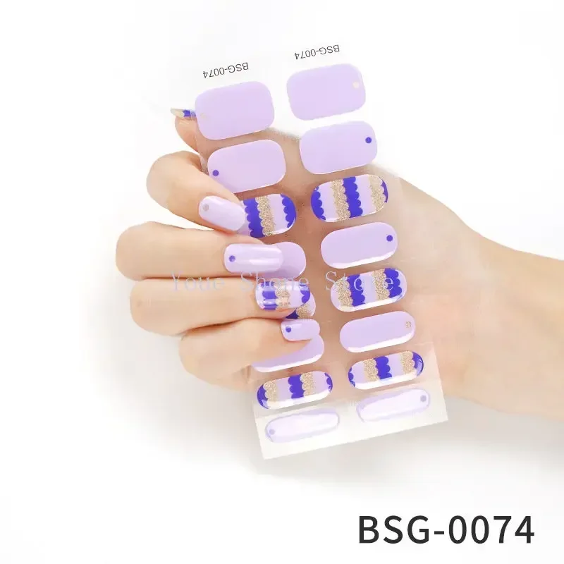 Parche de uñas de Gel semicurado para mujer, adhesivo de 16 puntas para lámpara UV LED, envoltura completa, impermeable, a la moda