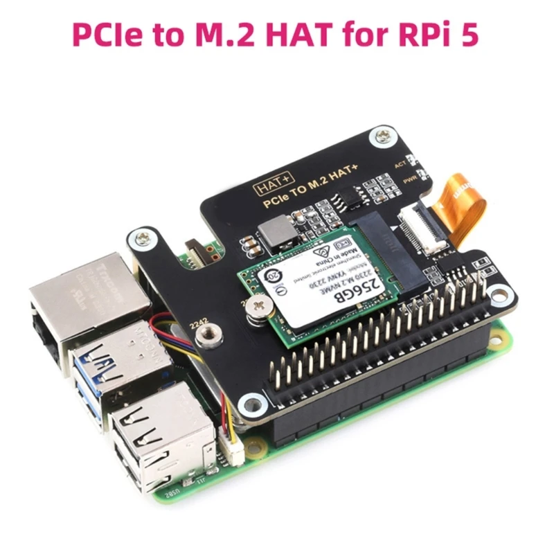 PCIe إلى M.2 HAT NVME لوح تمديد للوحة RPI 5 PCIe إلى M.2 محول معدلات نقل أسرع انخفاض الشحن