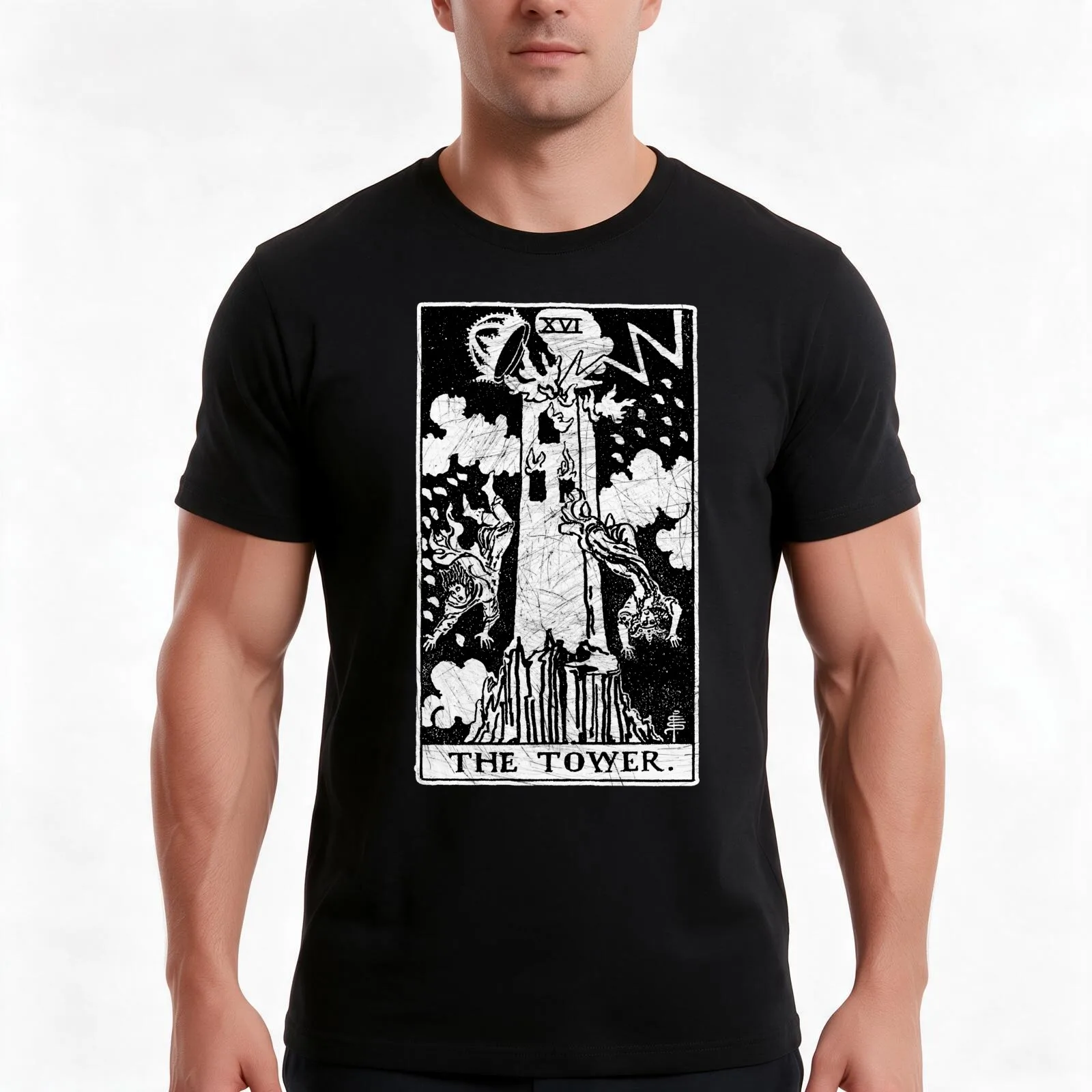 The Tower Tarot Card - Major Arcana - fortune telling - occult T-Shirt, Summer Casual Cotton Tee, Oversized Streetwear Tops