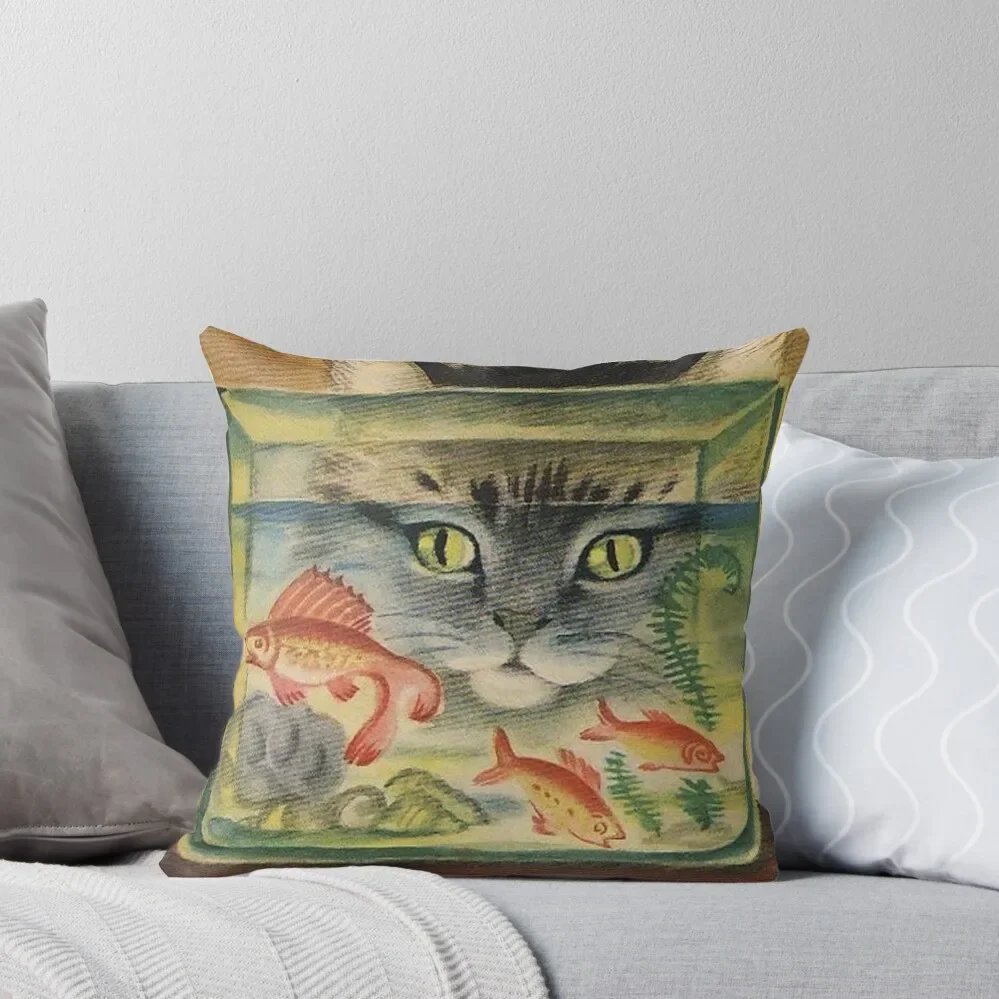 

Cat Looking at Fish Vintage Poster Throw Pillow Couch Pillows Sofa Cushions Cover christmas ornaments 2025 pillow