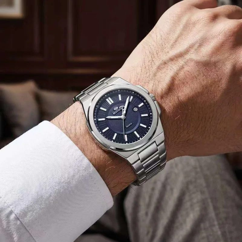 Men's Quartz Watch Fashion Luxury Male Business Wristwatch Steel Calendar Night Light Waterproof Features Perfect for Daily Wear