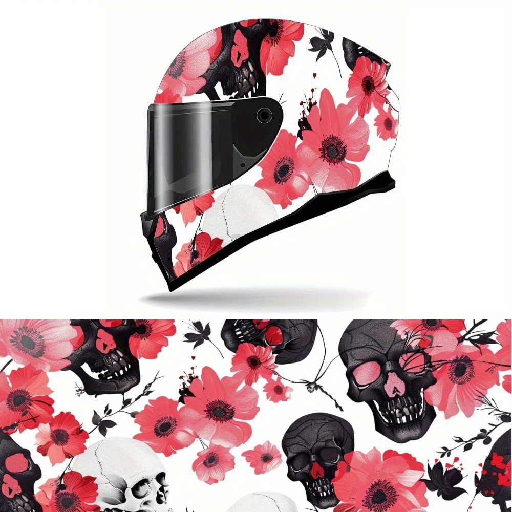 

Dark Obsession Skull and Rose Full Face Helmet Vinyl Wrap Sticker, Waterproof Scratch-Resistant Self-Adhesive PVC Decals, Artist