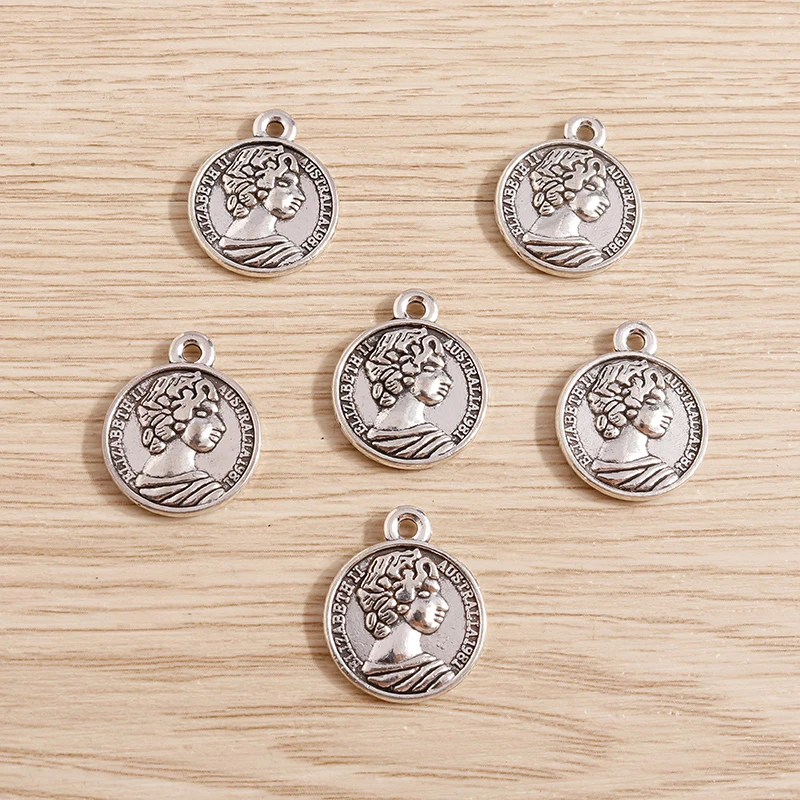 Tusember 10 Stück Legierung Antik-Silberfarbene Elizabeth-Anhänger für Ohrringe, Halsketten, DIY-Schmuckherstellung, handgefertigte Accessoires – Detail 4
