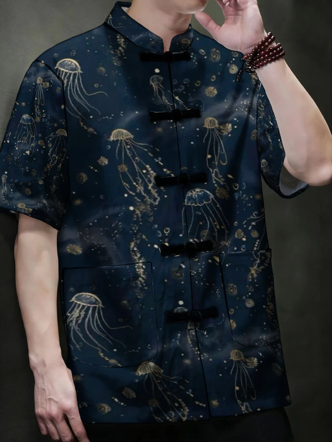 Men Men Chinese Tang Suit Short Sleeve Shirt Traditional Frog Button Stand Collar Art Abstract Print Loose Casual Vintage Ethnic Top - Aliexpress Deal