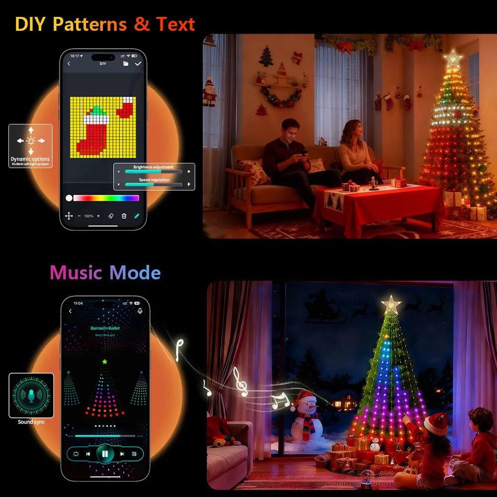 USB 400LEDs Christmas Tree String Lights, DIY Text RGBIC Holiday Lights for Garden Patio Christmas Halloween Valentine Decor