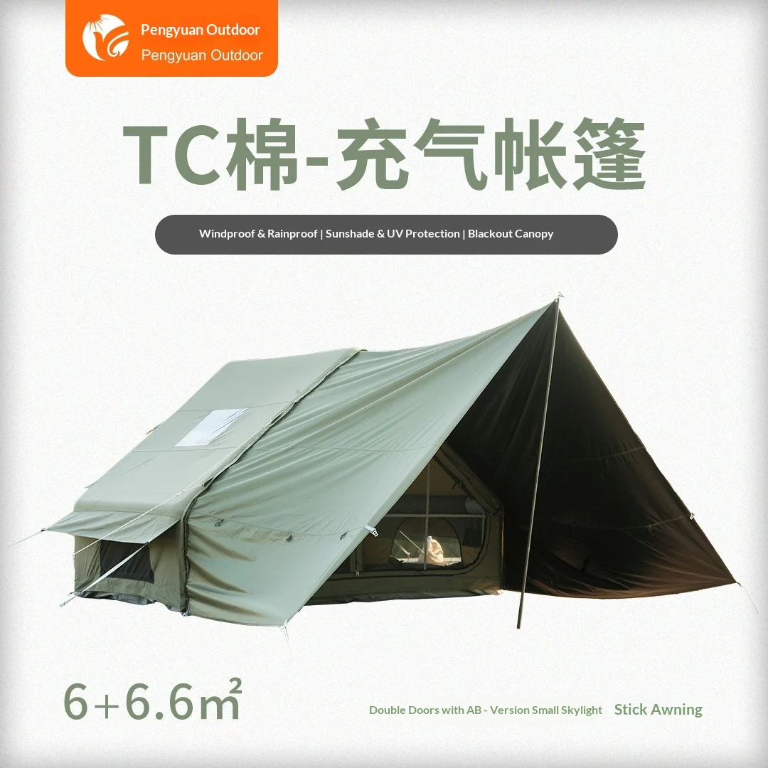 Pengyuan  Wholesale 6+6 Extended Sky Canopy Outdoor Camping Inflatable Tent Rainproof Double Layer Four Seasons Quick