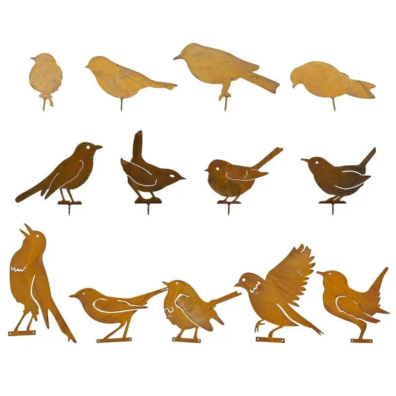 4/5pcs set Rusty Metal Bird Silhouettes Garden Fence Ornaments Life-like Country Yard Metal Art crafts Bird Gardening Decoration