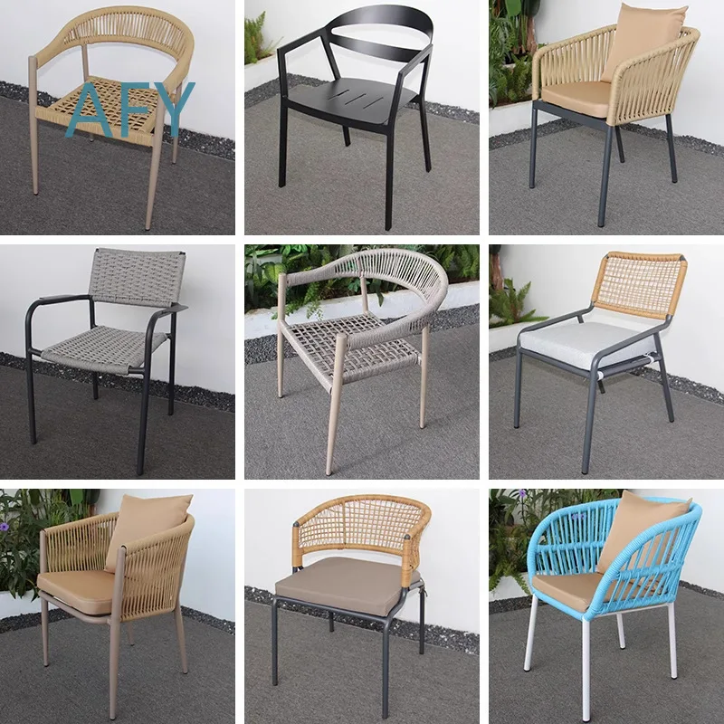 Nordic Outdoor Chair for Patio Garden Villa Backyard Dining Lounge Seat Aluminum Frame Wicker Backrest Single Seater