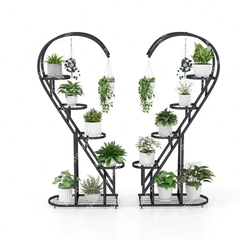 5-Tier Metal Plant Stand with Hanging Hook for Multiple Indoor Plants and Hanging Baskets Accessory