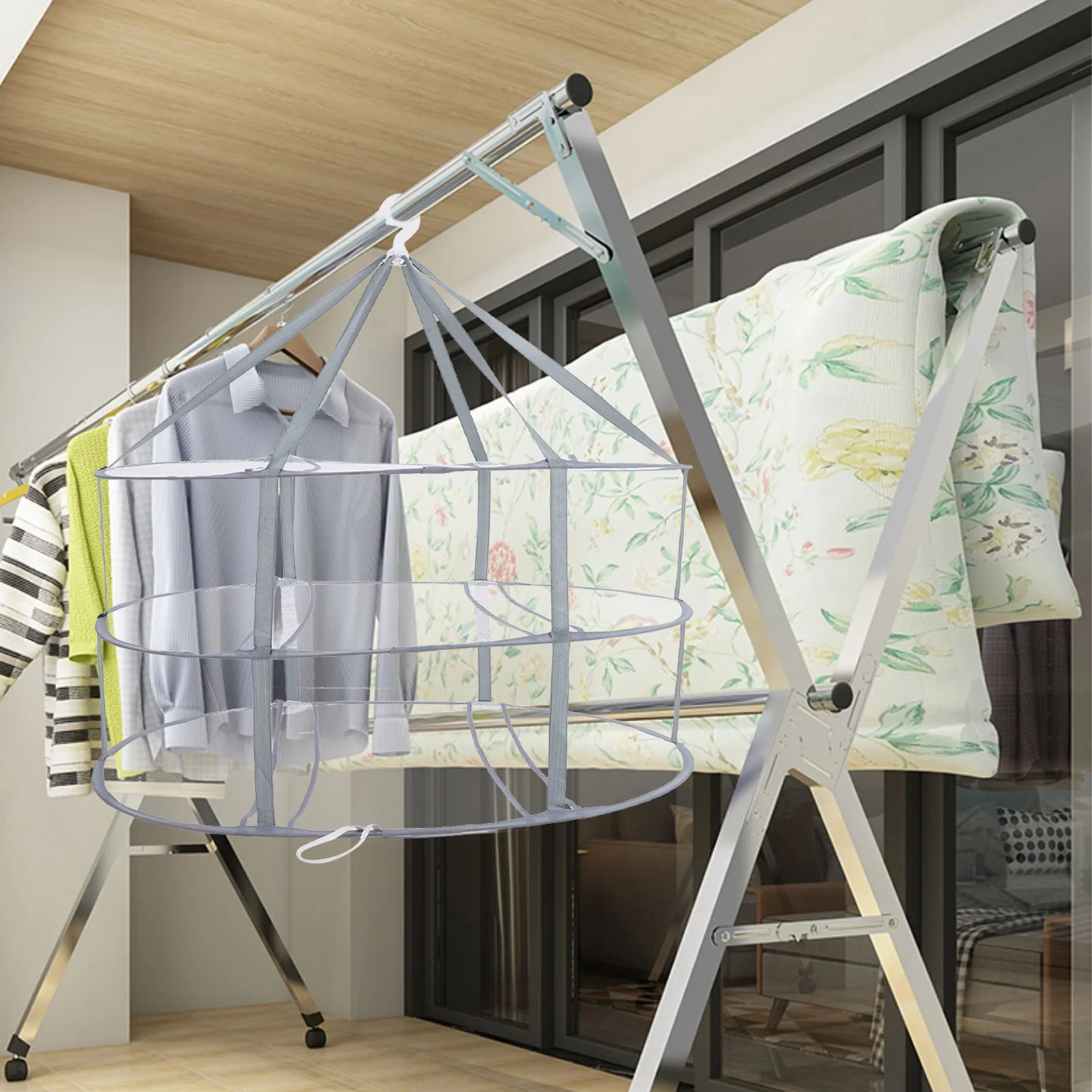

3-Tier Windproof Sweater Drying Racks, 2pcs 2 Tiers Foldable Laundry Rack Hanging Mesh Dryer Windproof Clothes Racks for Swimsui