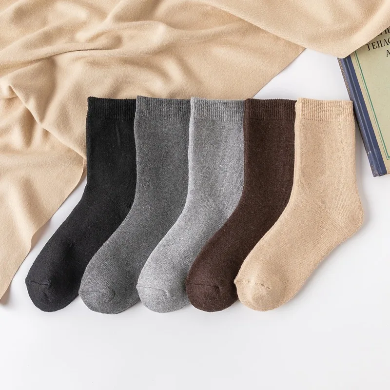 

5-парные зимние теплые кофейные толстые носки с шерстяным обручем, однотонные женские средние носки