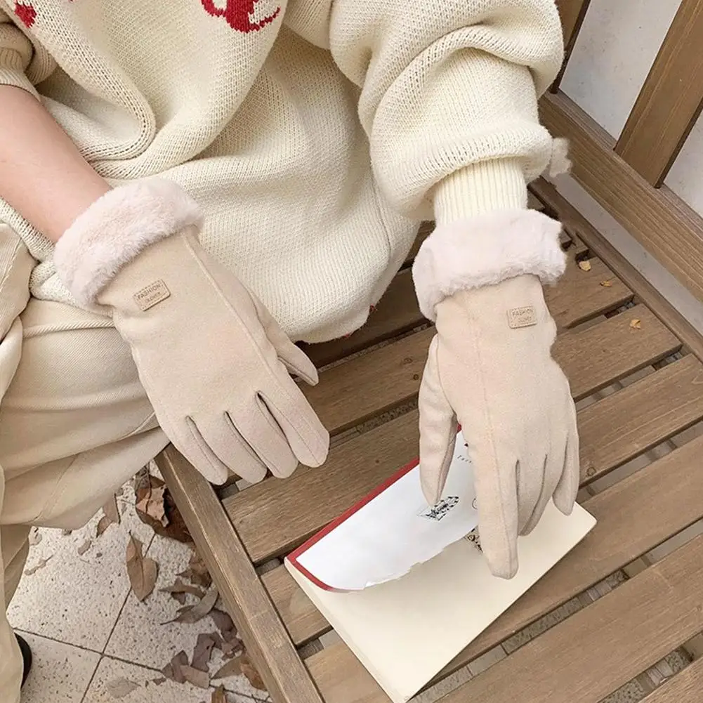 女性の冬の厚い豪華な手袋ファッション暖かいスエード屋外 Guantes 女性タッチスクリーン運転手袋フリース冬手袋