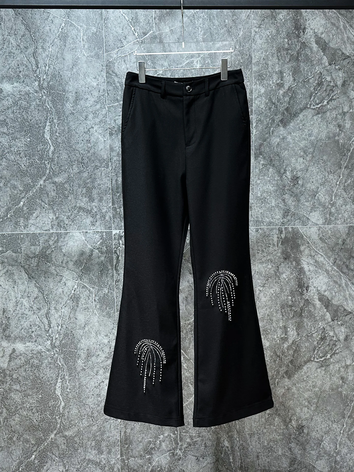 

Faionable Men's Bell Bot West Pants Design Sensation Pearl Embellied Straight Leg Long Trousers Street Sle Cool Trend