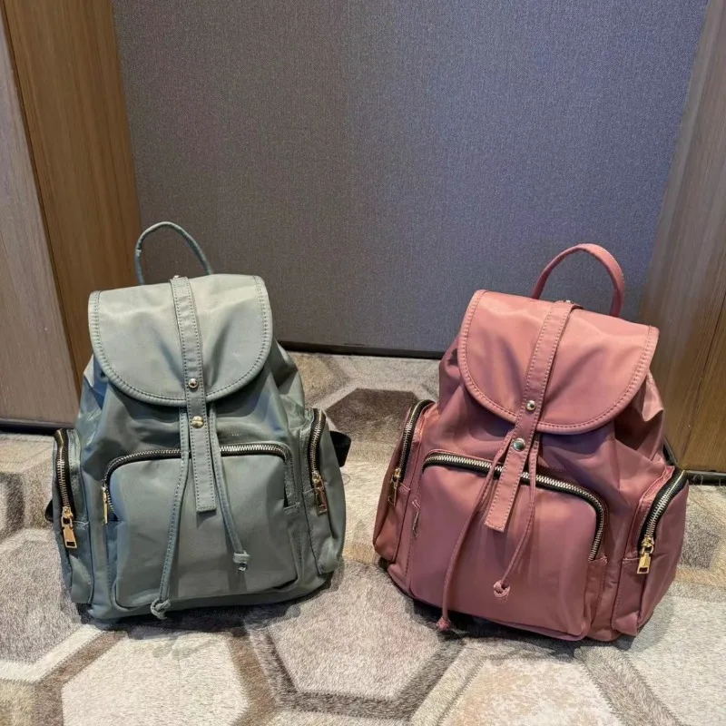 New Nylon Flip Cover Backpack with Drawstring & Buckle - Versatile, Large Capacity, Water-Resistant Travel Bag