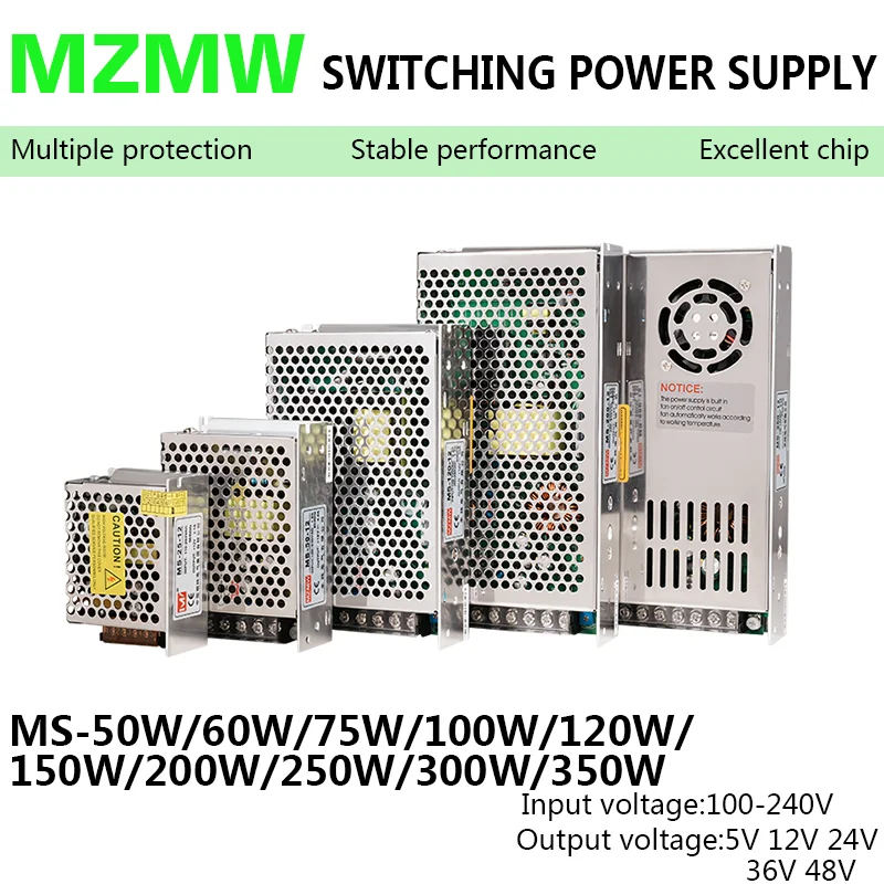 Alimentatore Switching serie MS 50W-350W 110-220V AC/DC 5V 12V 24V 36V 48V trasformatore stabilizzatore di piccole dimensioni SMPS industriali