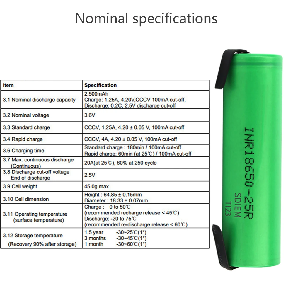 25R 3.7V 18650 Lithium Rechargeable Battery INR18650 25R M High Discharge 20A Power Battery DIY Welding Nickel