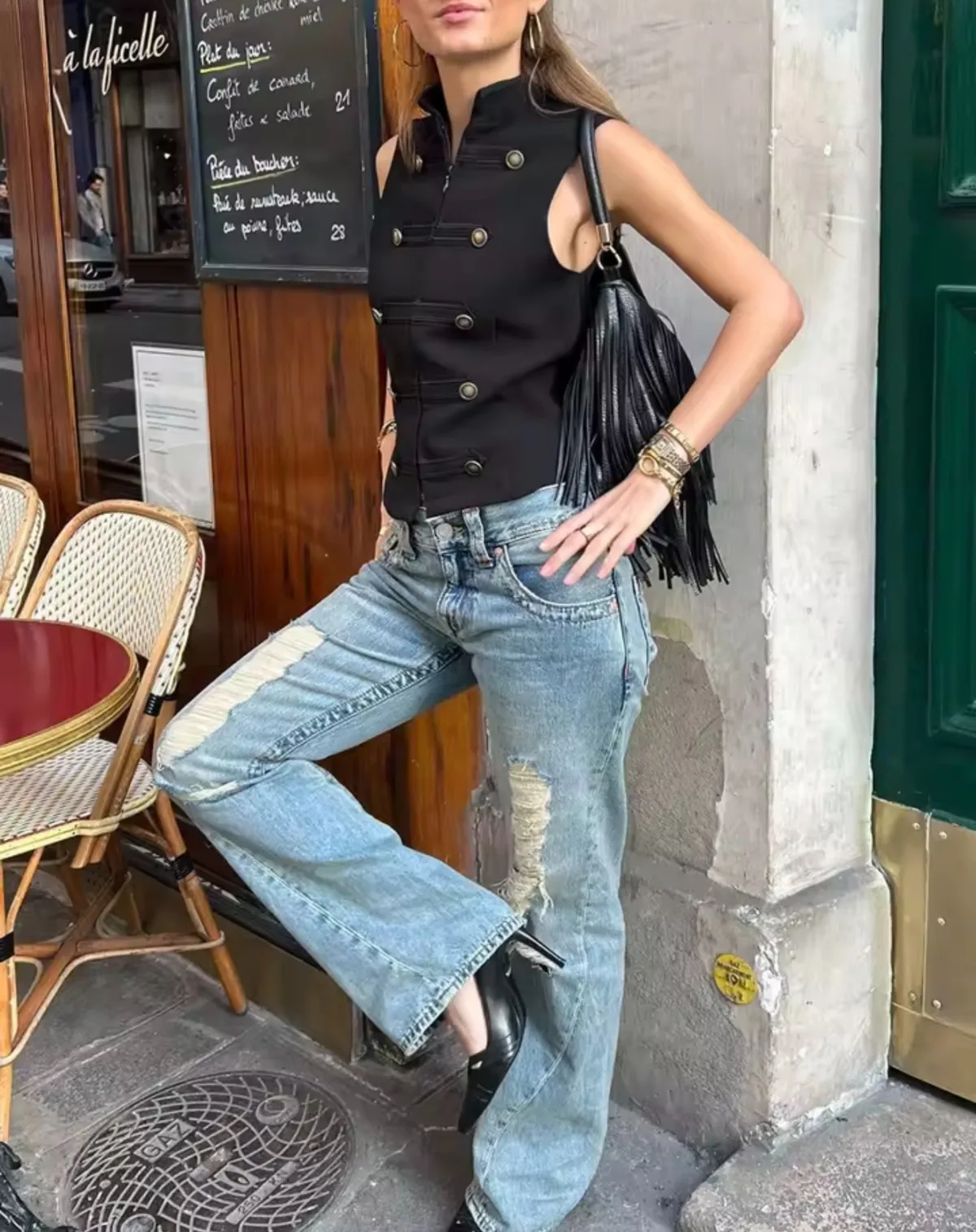 Women Buttons Decoration Vest Spring Summer Female Stand Collar Sleeveless Vest Jackets Lady Chinese  Zipper Street Tank Top