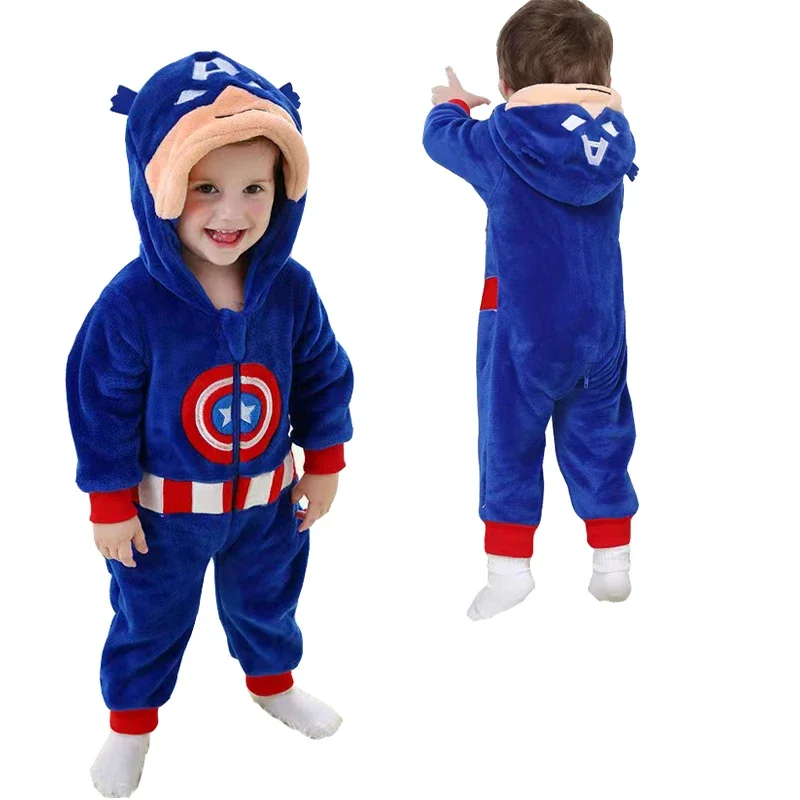 2025 New Baby Captain America Pijamas Cosplay Costume Halloween Onesie Infant Christmas Homewear Toddler Full Body Clothes abc