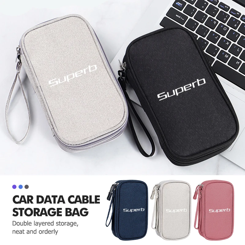 Sac de rangement pour câbles de données de voiture, sac organisateur de voyage étanche pour Skoda Fabia Kamiq Superb MK3 VisionS Yeti Scala Enyaq-iV