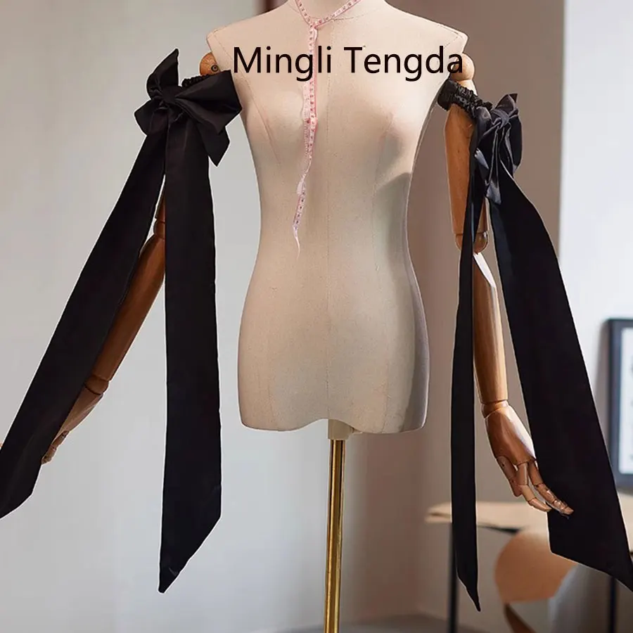 Mingli Tengda Aparte Zwarte Vlek Strikje Bruiloft Knopen Verwijderbare Bruid Boog Versieren Arm Boog Lint Vrouwen Accessoires Custom