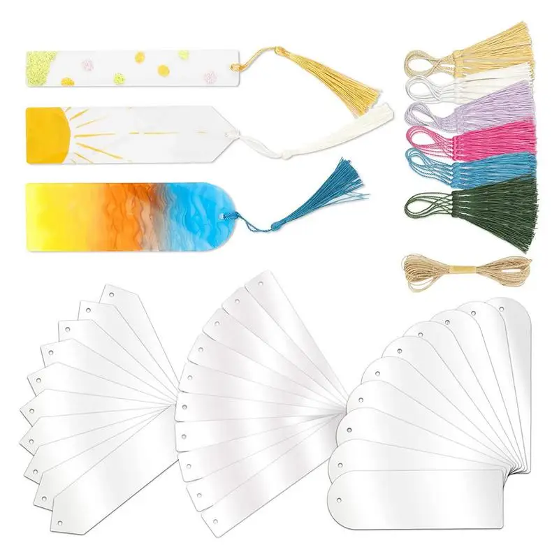 30 Pieces Acrylic Bookmarks Rectangle Book Markers Blanks Bulk Clear Bookmarks Tassels For Notebook DIY Craft 30 Pieces 3 Shapes