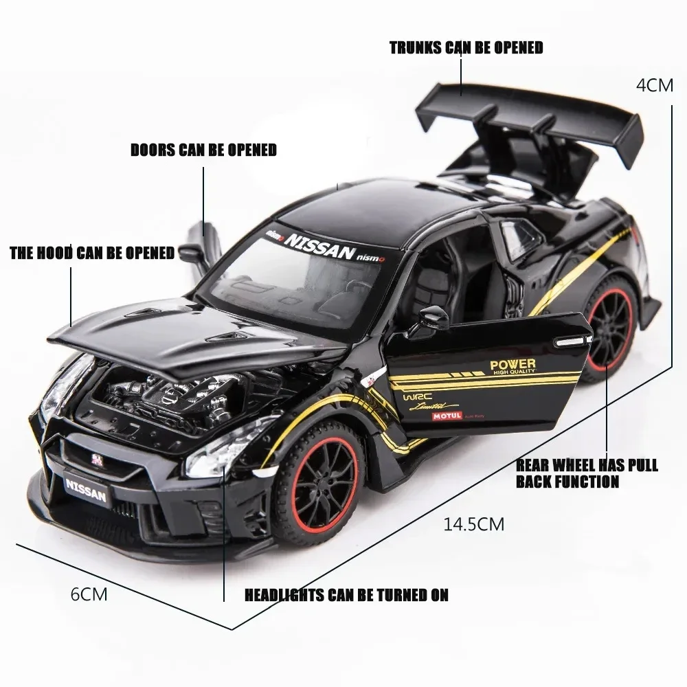 1:32 Nissan GTR R35 Racing Car Model Scale Children Kids Toys Car 1/24 Diecast & Toy Vehicles Sound And Light Boys Car Gifts