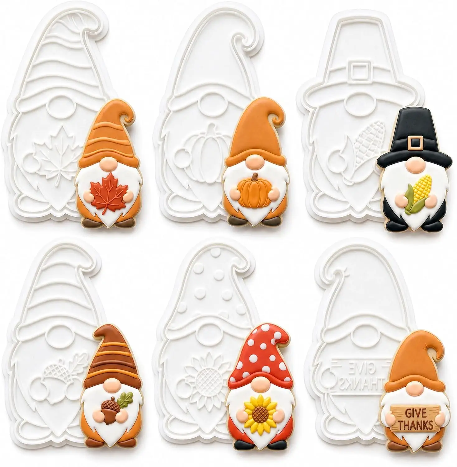 Thanksgiving Gnome Cookie Cutter Set of 6 with Embosser Stamp 6