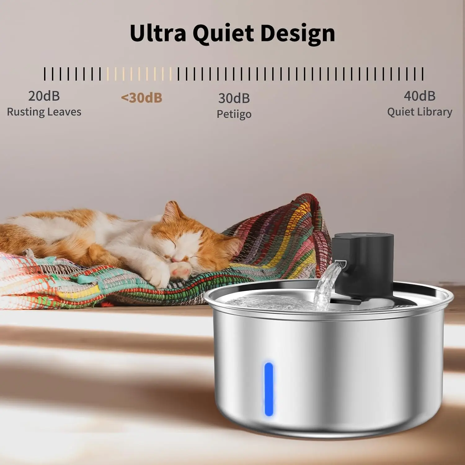 Wireless Cat Water Fountain 5.5L Battery Operated Stainless Steel Ultra Quiet Pump with Motion Sensor for Indoor and Outdoor