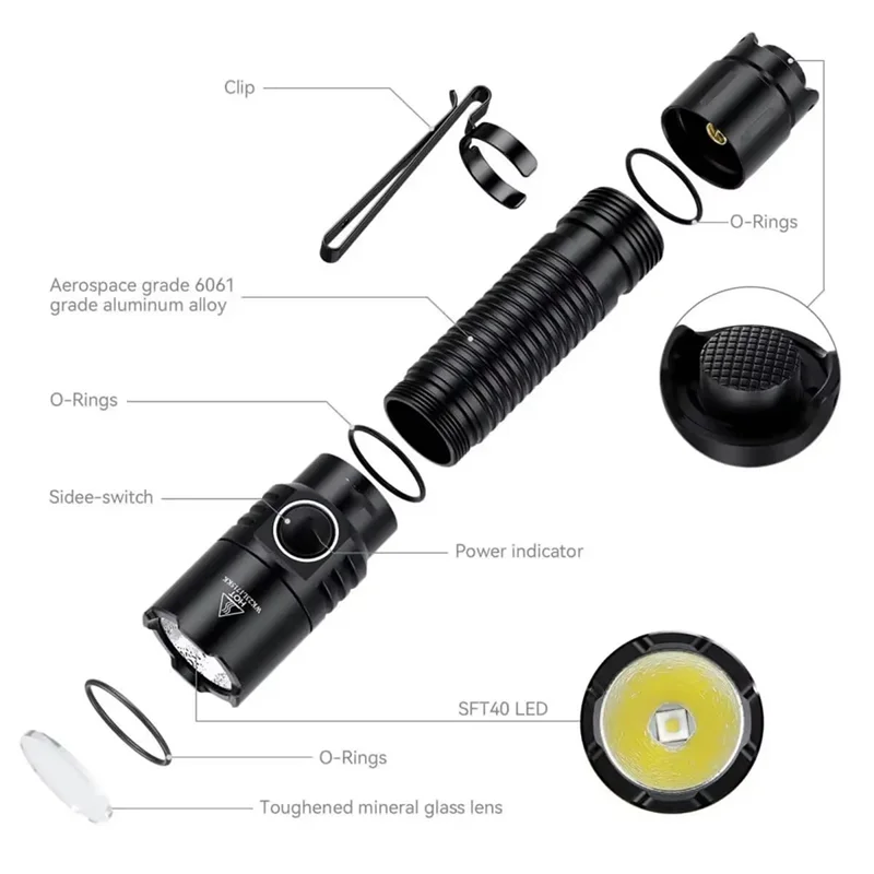 

A64T-For Wurkkos TD04 XHP50D Flashlight HI, 3000 Lumens USB-C IP68 Waterproof,Dual-Mode,EDC With Tail Switch Rechargeable