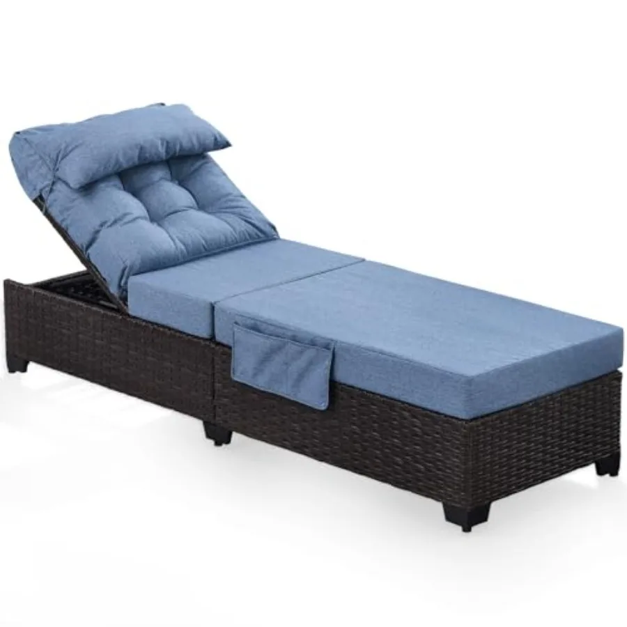 

Outdoor Chaise Lounge Chair, Patio Rattan Adjustable Recliner with 5-Inch Thick Cushion, Heavy Duty Metal Lounger for Pool Beac