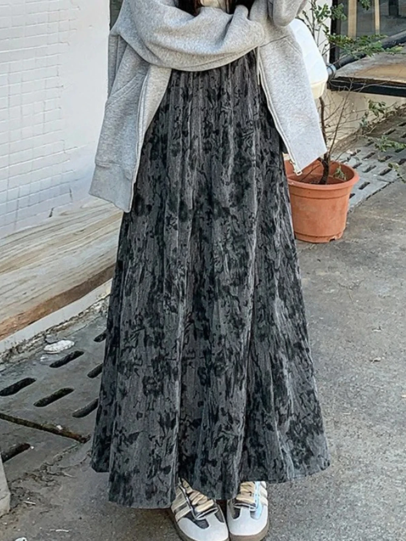 Jupes longues parapluie en laine pour femmes, ample, Vintage, imprimé Floral, plissé, ligne a, nouvelle collection automne hiver 2025