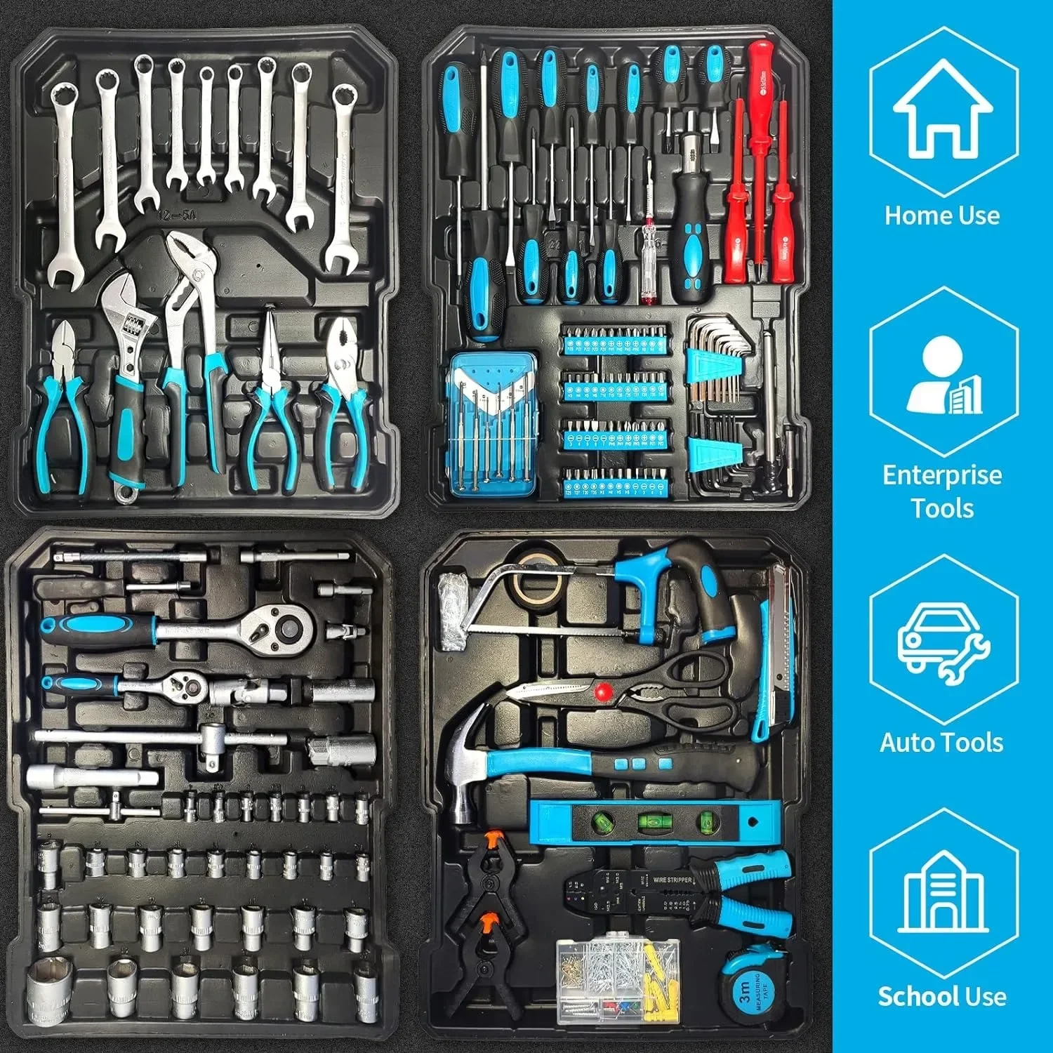 799pcs  Aluminum Trolley Case Tool Set Silver, House Repair Kit Set, Household Hand Tool Set, with Tool Belt