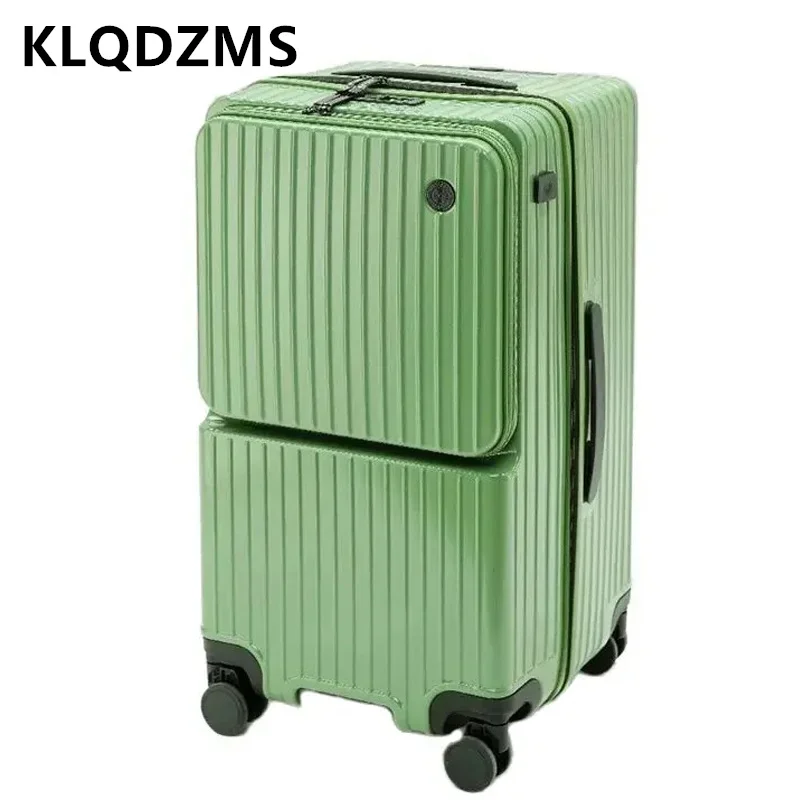 Klqdzms กระเป๋าเดินทางกลิ้งเปิดด้านหน้า20นิ้วบอร์ดิ้ง Case24 "26" 28 "30 USB อเนกประสงค์เคสแล็ปท็อป