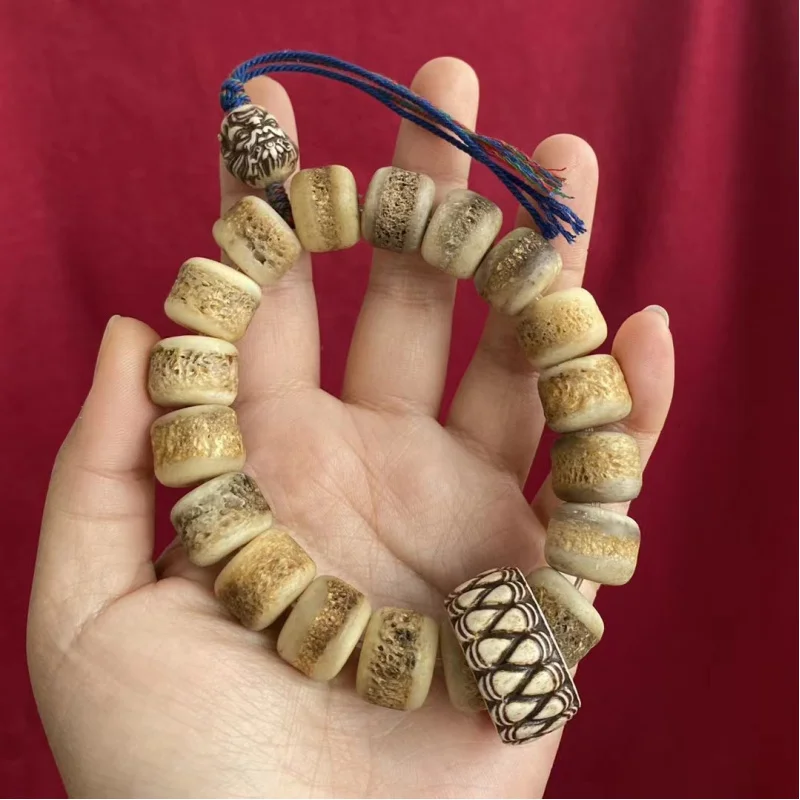 Ox Bone Skull Bracelet Beads Primary Color Old Materials Oil Vegetable Gabba