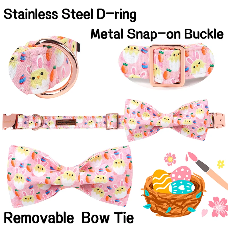 Personalized Unique Style Paws Easter Dog Collar Easter Egg Dog Collar with Bow Tie Pet Collar for Large Medium Small Dog