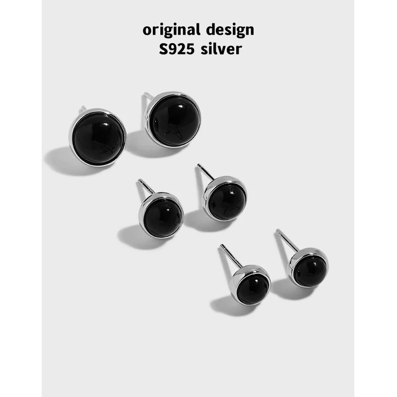 

Original S925 sterling silver inlaid with black agate round earrings for women, high-end luxury fashion jewelry gift