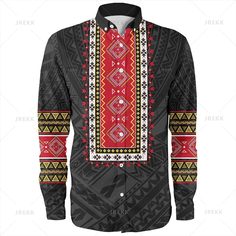 Small Size Vintage 3D Print Philippines Ethnic Emblem Long Sleeve Shirts Mens Philippines Tribal Patterns Graphic Shirts Blouses