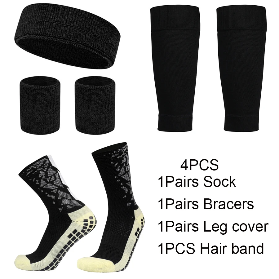 4PCS Set Elastic Sport Headband Soccer Socks Anti-Slip Football Socks For Men Shin Guard Women Leg Cover Basketball Bracer