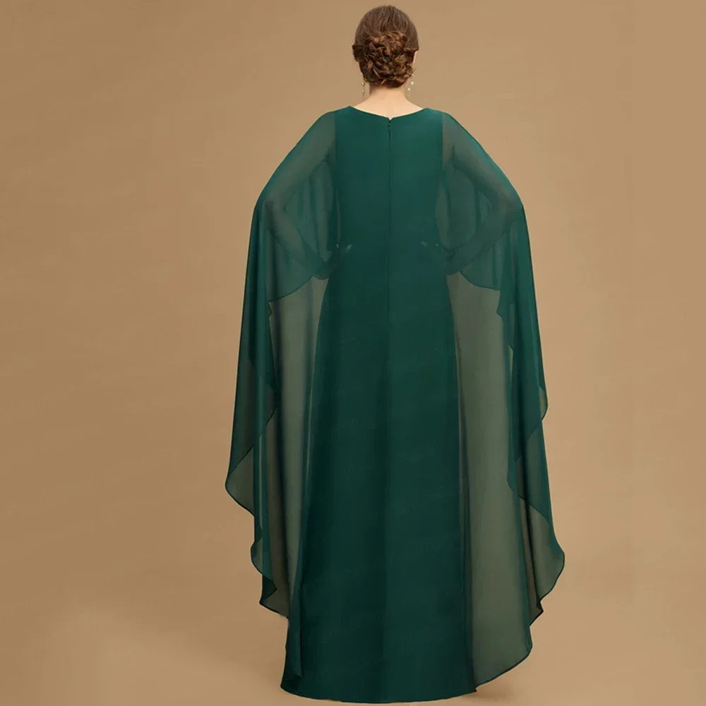 Vestido largo musulmán elegante personalizado para madre de la novia, Vestido largo hasta el suelo con cuello redondo, Vestido de fiesta de invitados de boda de gasa verde